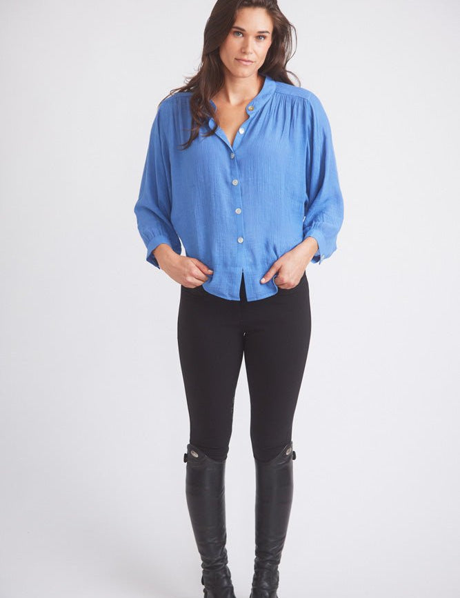 Solid Citizen Equestrian 'Lee' | Mandarin Collar Button Blouse | French Blue - Equiluxe Tack