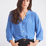 Solid Citizen Equestrian 'Lee' | Mandarin Collar Button Blouse | French Blue - Equiluxe Tack