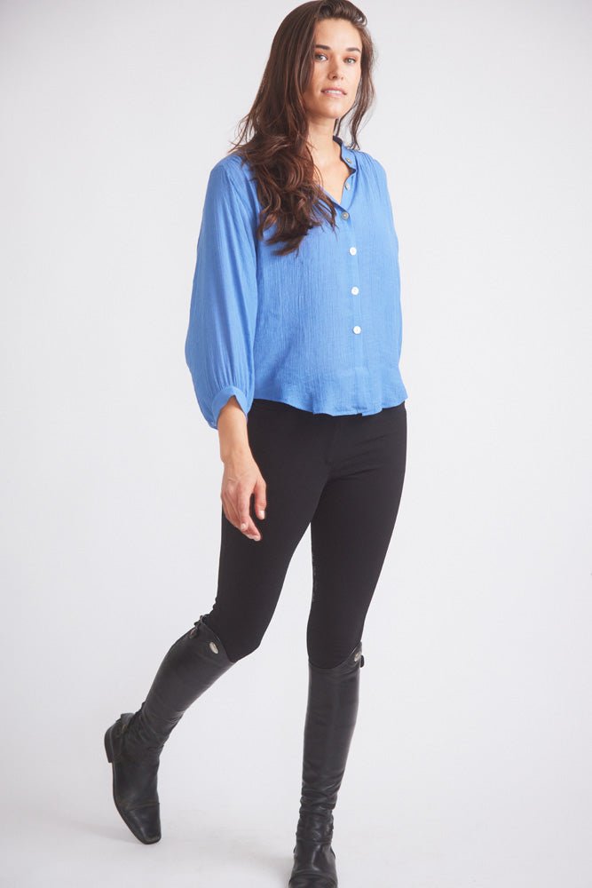 Solid Citizen Equestrian 'Lee' | Mandarin Collar Button Blouse | French Blue - Equiluxe Tack