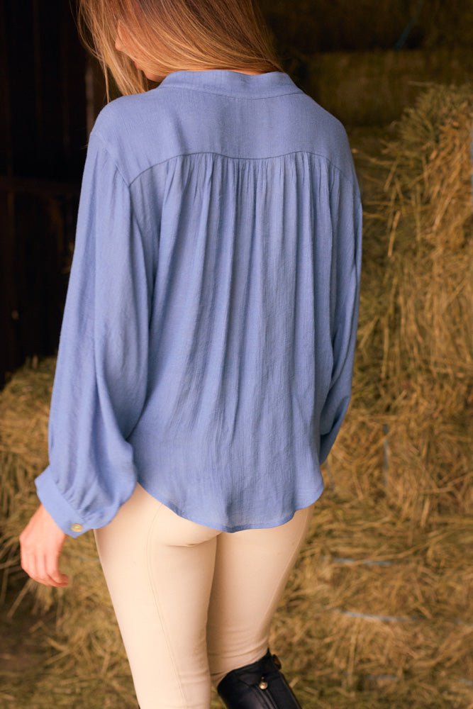 Solid Citizen Equestrian 'Lee' | Mandarin Collar Button Blouse | French Blue - Equiluxe Tack