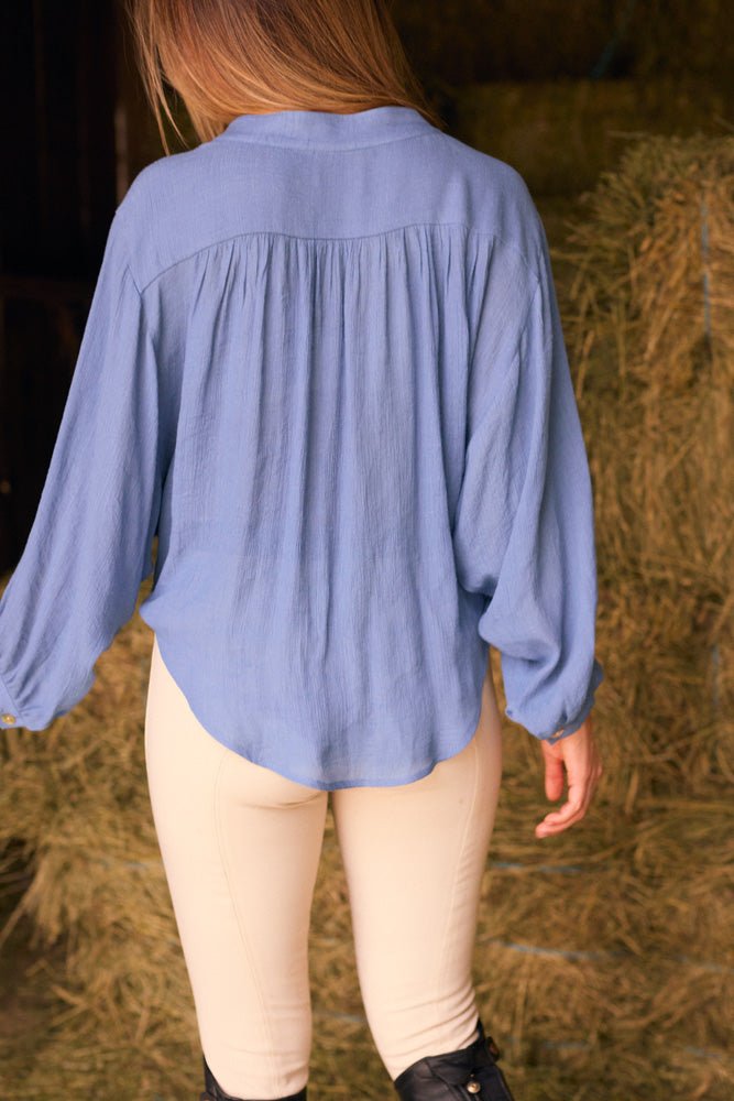 Solid Citizen Equestrian 'Lee' | Mandarin Collar Button Blouse | French Blue - Equiluxe Tack