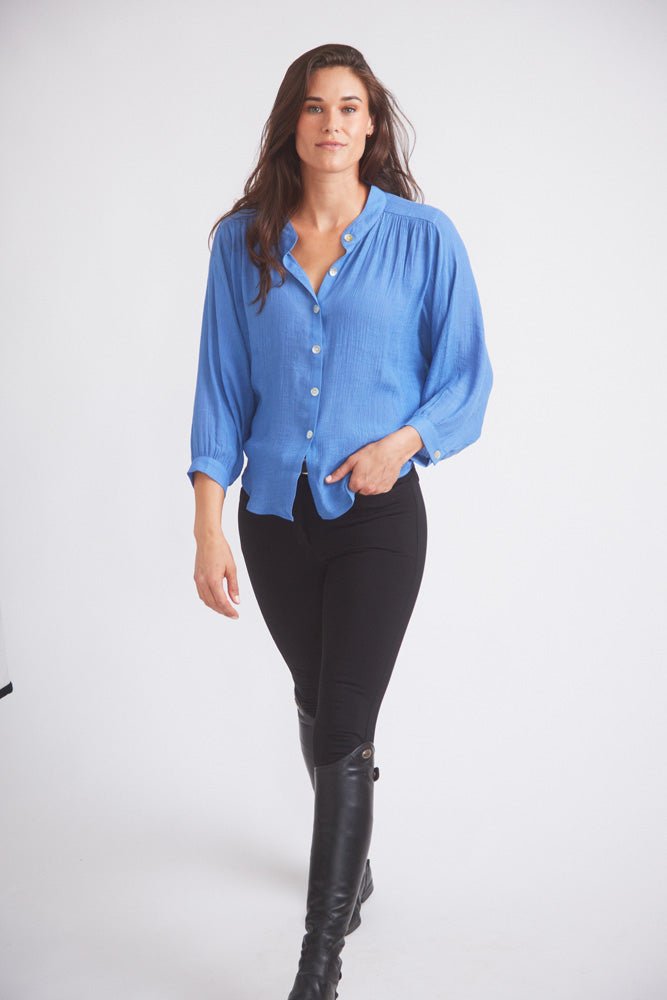 Solid Citizen Equestrian 'Lee' | Mandarin Collar Button Blouse | French Blue - Equiluxe Tack