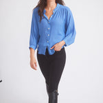 Solid Citizen Equestrian 'Lee' | Mandarin Collar Button Blouse | French Blue - Equiluxe Tack