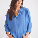 Solid Citizen Equestrian 'Lee' | Mandarin Collar Button Blouse | French Blue - Equiluxe Tack