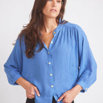 Solid Citizen Equestrian 'Lee' | Mandarin Collar Button Blouse | French Blue - Equiluxe Tack