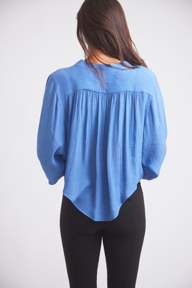 Solid Citizen Equestrian 'Lee' | Mandarin Collar Button Blouse | French Blue - Equiluxe Tack