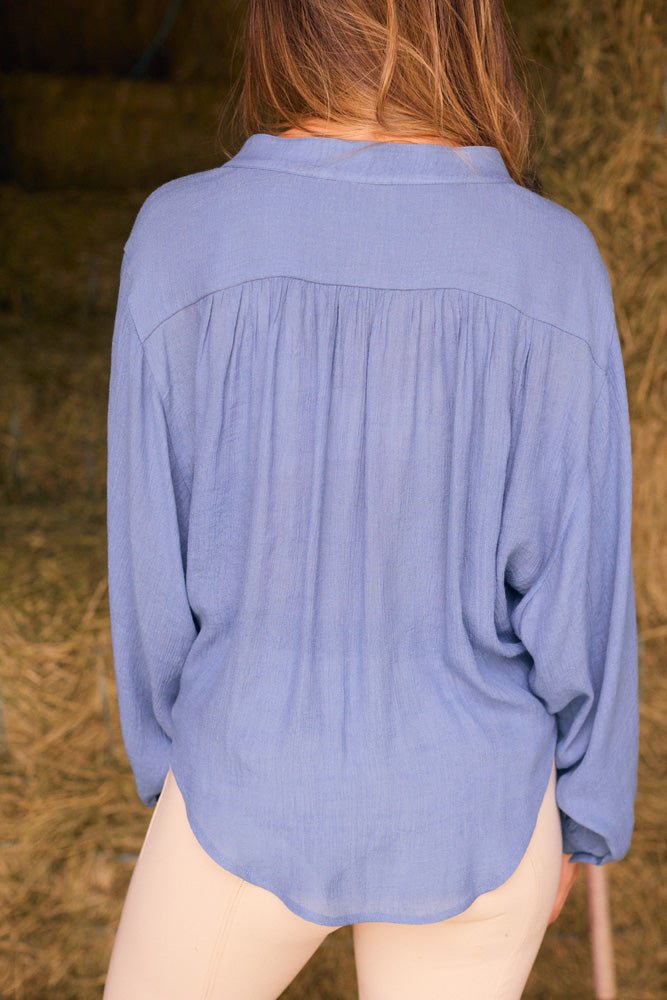 Solid Citizen Equestrian 'Lee' | Mandarin Collar Button Blouse | French Blue - Equiluxe Tack