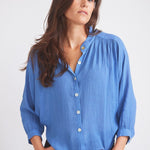 Solid Citizen Equestrian 'Lee' | Mandarin Collar Button Blouse | French Blue - Equiluxe Tack