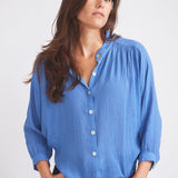 Solid Citizen Equestrian 'Lee' | Mandarin Collar Button Blouse | French Blue - Equiluxe Tack