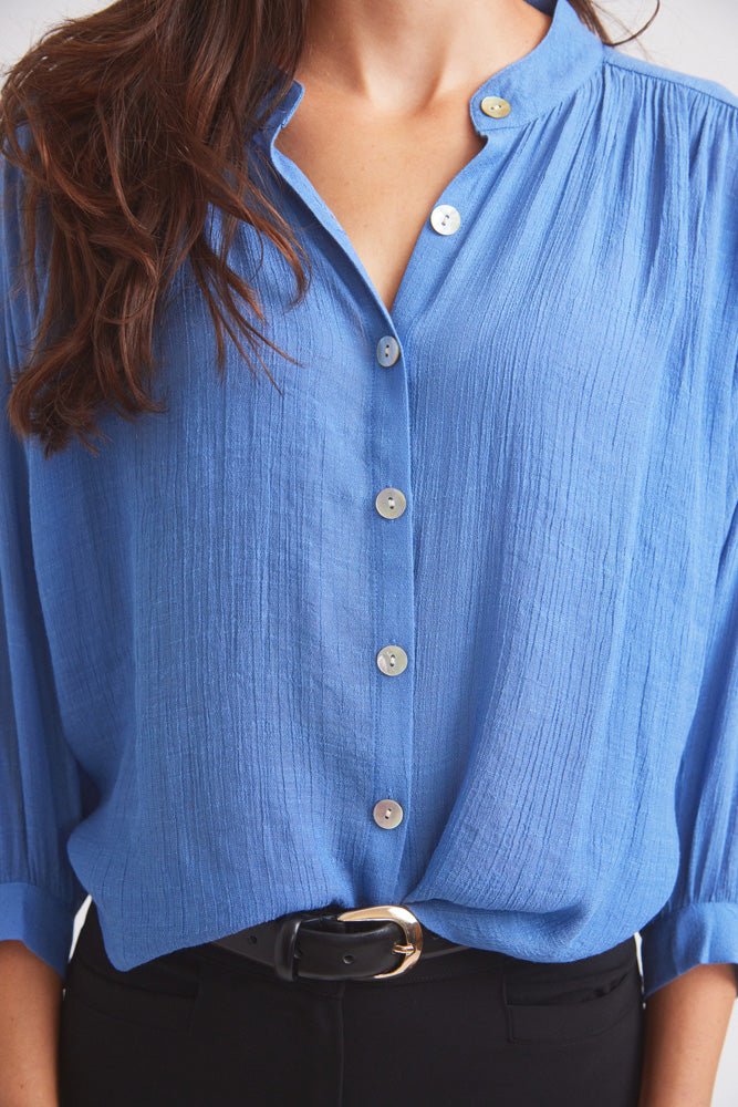 Solid Citizen Equestrian 'Lee' | Mandarin Collar Button Blouse | French Blue - Equiluxe Tack
