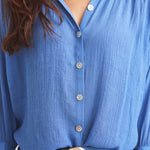 Solid Citizen Equestrian 'Lee' | Mandarin Collar Button Blouse | French Blue - Equiluxe Tack