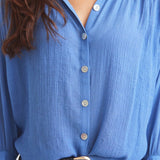 Solid Citizen Equestrian 'Lee' | Mandarin Collar Button Blouse | French Blue - Equiluxe Tack