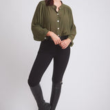 Solid Citizen Equestrian 'Lee' | Mandarin Collar Button Blouse | Moss Green - Equiluxe Tack