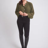 Solid Citizen Equestrian 'Lee' | Mandarin Collar Button Blouse | Moss Green - Equiluxe Tack