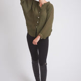 Solid Citizen Equestrian 'Lee' | Mandarin Collar Button Blouse | Moss Green - Equiluxe Tack