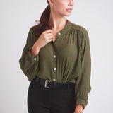Solid Citizen Equestrian 'Lee' | Mandarin Collar Button Blouse | Moss Green - Equiluxe Tack