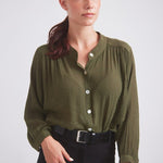 Solid Citizen Equestrian 'Lee' | Mandarin Collar Button Blouse | Moss Green - Equiluxe Tack
