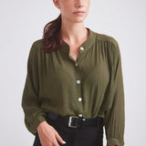 Solid Citizen Equestrian 'Lee' | Mandarin Collar Button Blouse | Moss Green - Equiluxe Tack
