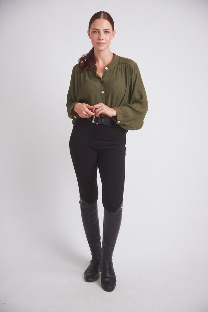 Solid Citizen Equestrian 'Lee' | Mandarin Collar Button Blouse | Moss Green - Equiluxe Tack