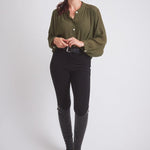 Solid Citizen Equestrian 'Lee' | Mandarin Collar Button Blouse | Moss Green - Equiluxe Tack