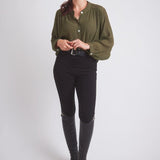 Solid Citizen Equestrian 'Lee' | Mandarin Collar Button Blouse | Moss Green - Equiluxe Tack