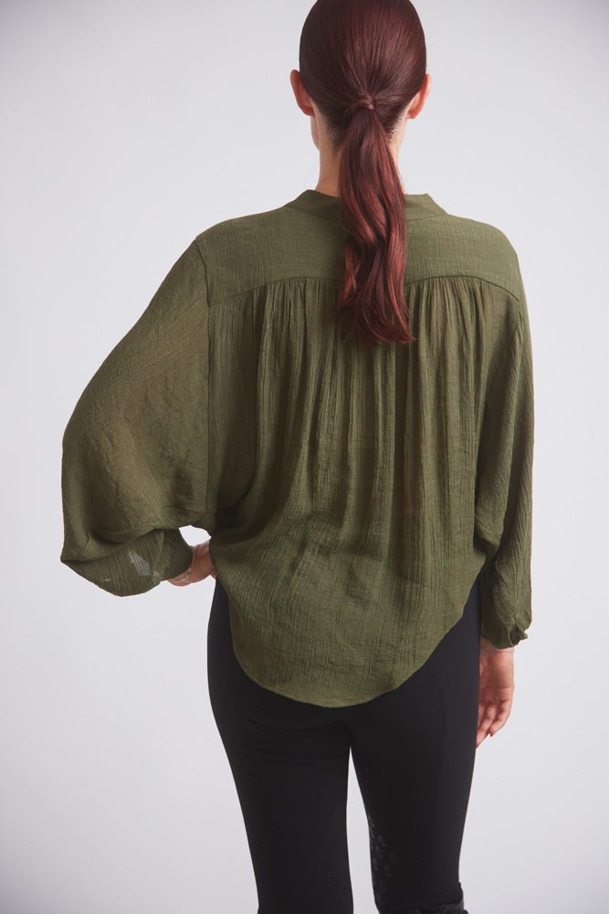 Solid Citizen Equestrian 'Lee' | Mandarin Collar Button Blouse | Moss Green - Equiluxe Tack