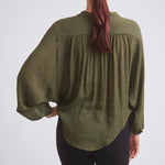 Solid Citizen Equestrian 'Lee' | Mandarin Collar Button Blouse | Moss Green - Equiluxe Tack