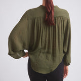 Solid Citizen Equestrian 'Lee' | Mandarin Collar Button Blouse | Moss Green - Equiluxe Tack