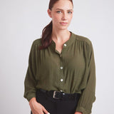 Solid Citizen Equestrian 'Lee' | Mandarin Collar Button Blouse | Moss Green - Equiluxe Tack