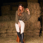 Solid Citizen Equestrian 'Lee' | Mandarin Collar Button Blouse | Moss Green - Equiluxe Tack
