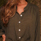 Solid Citizen Equestrian 'Lee' | Mandarin Collar Button Blouse | Moss Green - Equiluxe Tack