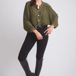 Solid Citizen Equestrian 'Lee' | Mandarin Collar Button Blouse | Moss Green - Equiluxe Tack