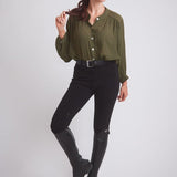 Solid Citizen Equestrian 'Lee' | Mandarin Collar Button Blouse | Moss Green - Equiluxe Tack