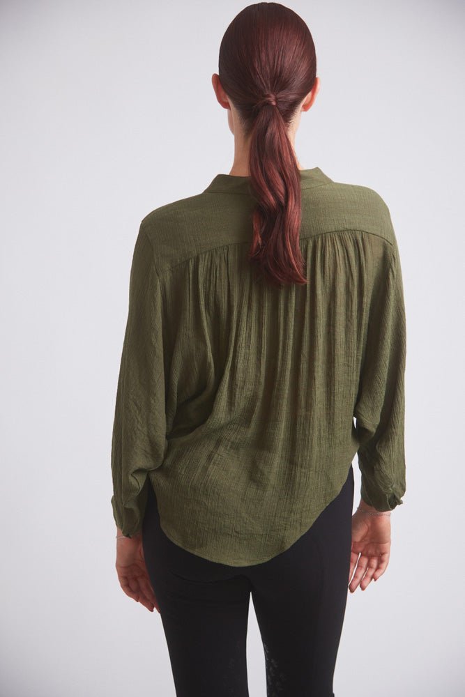 Solid Citizen Equestrian 'Lee' | Mandarin Collar Button Blouse | Moss Green - Equiluxe Tack