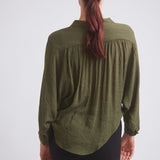 Solid Citizen Equestrian 'Lee' | Mandarin Collar Button Blouse | Moss Green - Equiluxe Tack