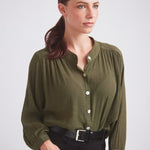 Solid Citizen Equestrian 'Lee' | Mandarin Collar Button Blouse | Moss Green - Equiluxe Tack