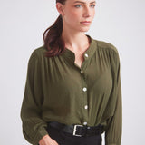 Solid Citizen Equestrian 'Lee' | Mandarin Collar Button Blouse | Moss Green - Equiluxe Tack