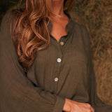 Solid Citizen Equestrian 'Lee' | Mandarin Collar Button Blouse | Moss Green - Equiluxe Tack