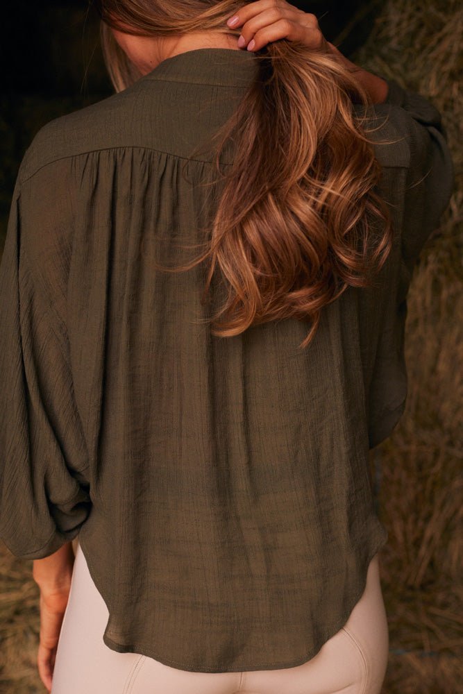 Solid Citizen Equestrian 'Lee' | Mandarin Collar Button Blouse | Moss Green - Equiluxe Tack