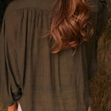 Solid Citizen Equestrian 'Lee' | Mandarin Collar Button Blouse | Moss Green - Equiluxe Tack