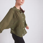 Solid Citizen Equestrian 'Lee' | Mandarin Collar Button Blouse | Moss Green - Equiluxe Tack