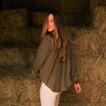 Solid Citizen Equestrian 'Lee' | Mandarin Collar Button Blouse | Moss Green - Equiluxe Tack