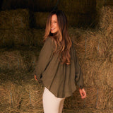 Solid Citizen Equestrian 'Lee' | Mandarin Collar Button Blouse | Moss Green - Equiluxe Tack