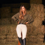 Solid Citizen Equestrian 'Lee' | Mandarin Collar Button Blouse | Moss Green - Equiluxe Tack