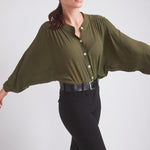 Solid Citizen Equestrian 'Lee' | Mandarin Collar Button Blouse | Moss Green - Equiluxe Tack