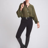 Solid Citizen Equestrian 'Lee' | Mandarin Collar Button Blouse | Moss Green - Equiluxe Tack