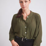 Solid Citizen Equestrian 'Lee' | Mandarin Collar Button Blouse | Moss Green - Equiluxe Tack