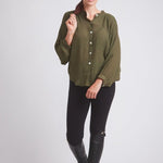 Solid Citizen Equestrian 'Lee' | Mandarin Collar Button Blouse | Moss Green - Equiluxe Tack