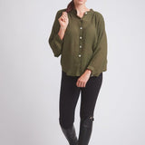 Solid Citizen Equestrian 'Lee' | Mandarin Collar Button Blouse | Moss Green - Equiluxe Tack