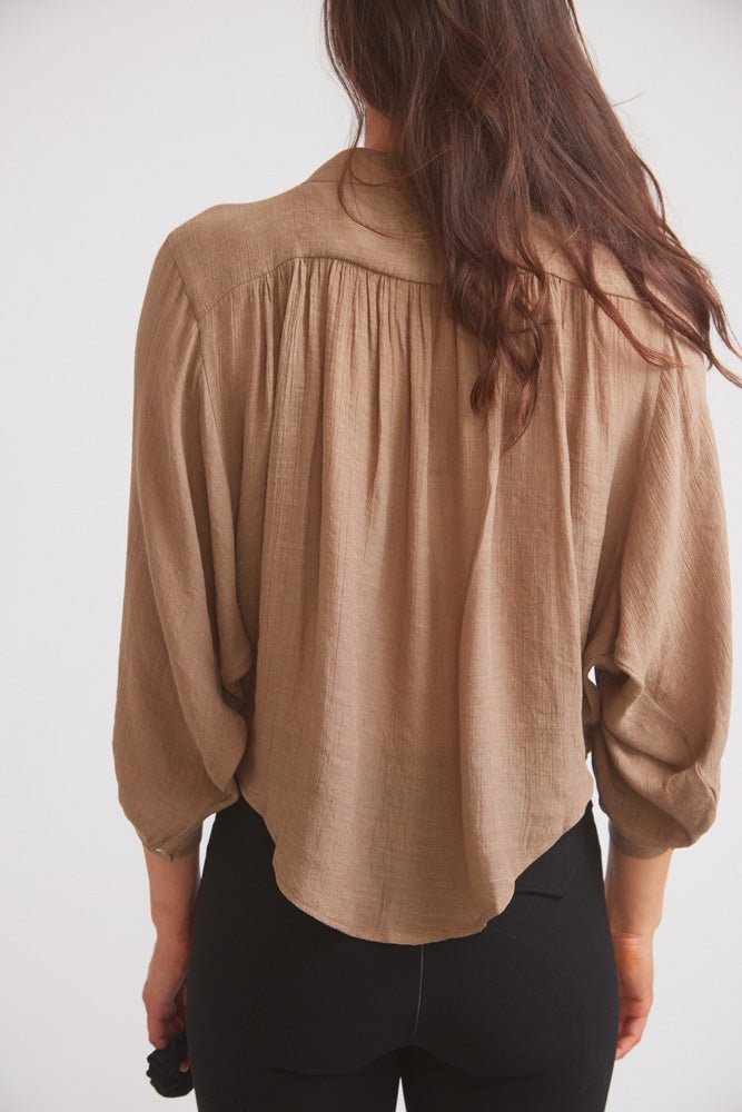 Solid Citizen Equestrian 'Lee' | Mandarin Collar Button Blouse | Toasted Almond - Equiluxe Tack